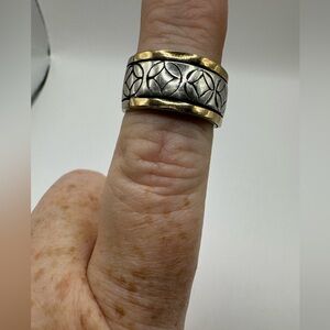 Artisan 925 Sterling Silver Band W/gold accent stamped 925 JM Size 7